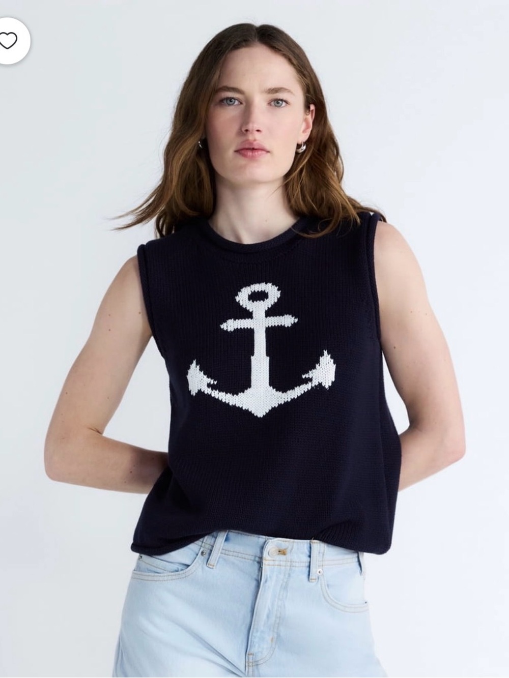 Anchor motif Roll Neck Sleeveless Cotton Sweater